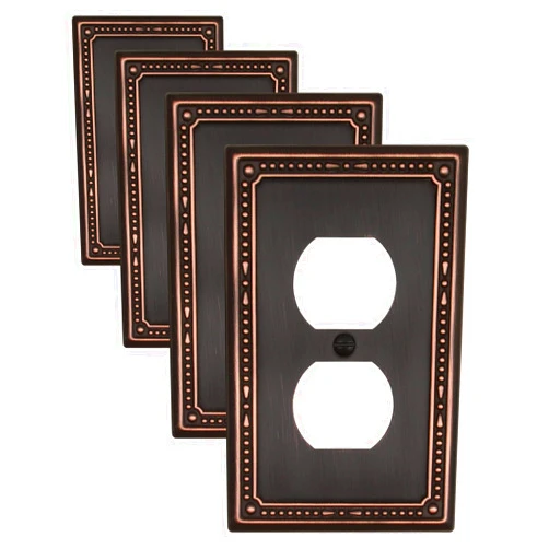 ZILLSEA 4-Pack Aged Bronze Outlet Covers, Metal Duplex Wall Plates for Electrical Outlets, Light Switches, Decorative Pearl Receptacle Covers, 1 Gang, 3.15''*4.88'', Midsize