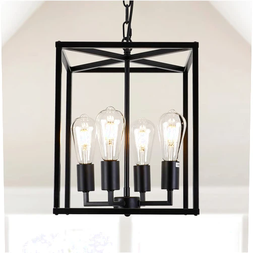 GZDEZCL 4-Light Black Farmhouse Chandelier Light Fixture Rustic Lantern Pendant Light Industrial Cage Hanging Lights for Kitchen Island Foyer Entryway Dining Room Hallway