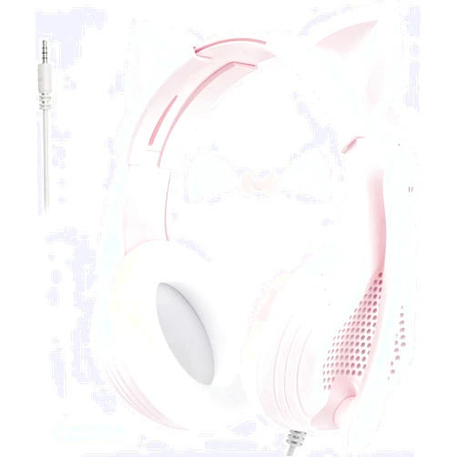 Bocodow Pink Gaming Headset with Mic, Cat Ears, Stereo Surround Sound Wired Over Ear Headphones with Microphone, Soft Ear Pads, Noise Cancelling for Girls, Teens, Women