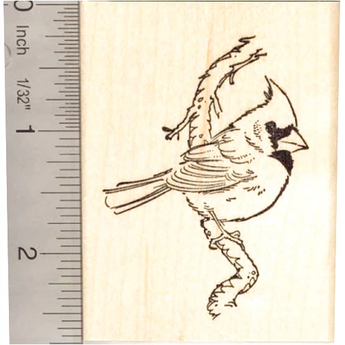 RubberHedgehog Cardinal Bird on Branch - Beautiful Rubber Stamp