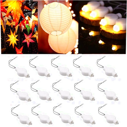 Afoosoo Hanging LED Paper Lantern Lights – 15 Pack Small Battery Operated LED Balloon Light for Chinese White Paper Lanterns with Lights | Mini Battery Powered Led Bulb for Party Craft Decoration(Warm White)