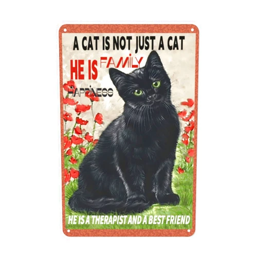 HUAGEXE Cat Sign Vintage Metal Signs Cat Room Decor For Kitchen Home Bar Wall Art Decor Cat Gift 8x12 Inch -A CAT IS NOT JUST A CAT HE IS FAMILY HAPPINESS