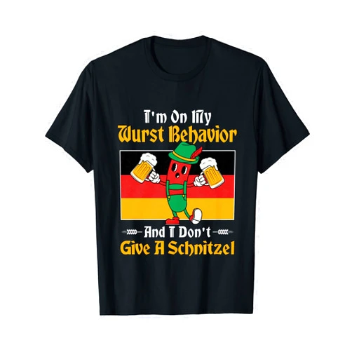 Akykiy Apparel German Oktoberfest Funny I'm On My Wurst Behavior And I Don't Give A Schnitzel Funny T-Shirt