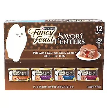 Fancy Feast Purina 12-Pack Cans Pate Wet Cat Food Variety Pack Savory Centers Pate with a Gravy Center - (12) 3 oz. Pull-Top Cans