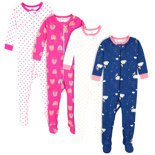 Gerber Baby Girls' 4-Pack Footed Pajamas