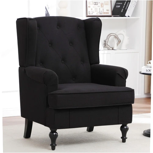 Choairy Accent Chair for Living Room, Mid Century Modern Upholstered Armchair, Wingback Chair with Tufted High Back and Solid Legs, Comfy Side Chairs Single Sofa for Bedroom, Black