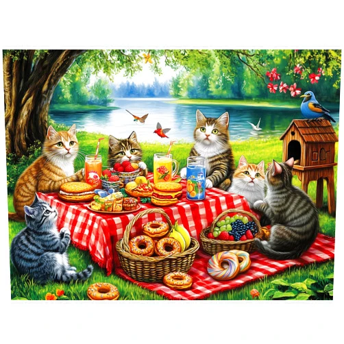 MJYPHDM 500 Piece Puzzles for Adults, Cat Family Dinner Large Piece Jigsaw Puzzle for Adults Kids Seniors,Recycled Cardboard Puzzle 500 Piece,Family Activity Great Gift for Family Friends 20.5 * 15 in