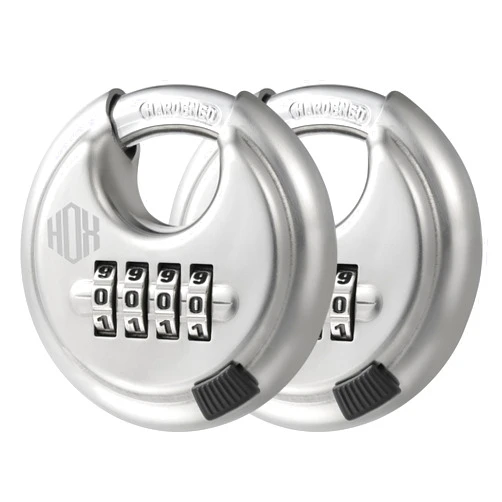 HOX Combination Lock, 4 Digit Disc Padlock with 3/8 Inch Hardened Steel Shackle, 2-3/4 Inch Wide Body, Keyless Heavy Duty Combo Lock for Hasp Latch, Sheds, Fences, Storage Locker (2 Pack)