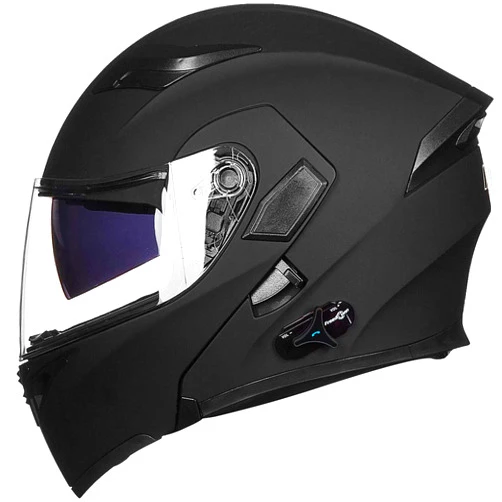 ILM Bluetooth Motorcycle Helmet Modular Flip up Full Face Dual Visor 6 Riders Group Intercom Mp3 FM Radio DOT Model 902BT PRO(Matte Black, Large)