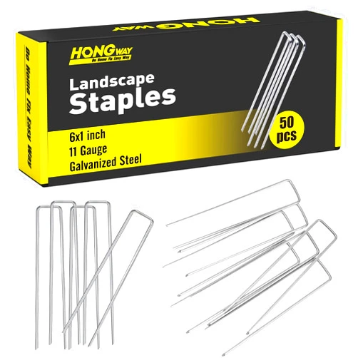 HongWay 50 Pack Landscape Staples 6 Inch 11 Gauge Stakes, Galvanized Garden Staple U-Shaped Pins for Sod Anchoring Landscape Fabric Irrigation Tubing