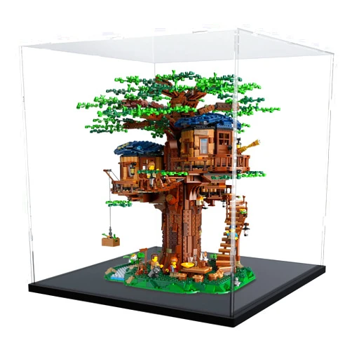 Choowin Acrylic Display Case for Lego 21318 21323 Thickened Clear Acrylic Display Box for Collectibles Countertop Display Case for Action Figures Model Toy Dustproof Showcase(Black Base)