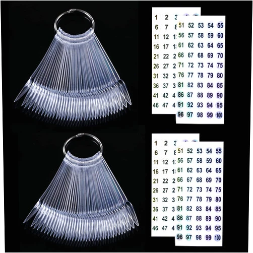 URGINO 100 ps Nail Swatch Sticks with Number Stickers, Nail Color Display Stiletto Tips, Fan-shaped Nail Polish Practice Sticks, Nail Art Display Nail Color Wheel Nail Sample Sticks (Transparent)