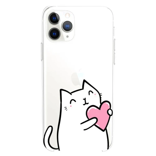 Cavka TPU Case Compatible with iPhone 16 15 14 13 12 11 Pro Max Plus Mini Xs Xr X 8+ 7 6 5 SE Lovely White Cats Kawaii Clear Felines Flexible Silicone Slim Pink Heart Print Design Happy Cute Girls