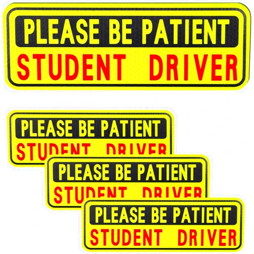 BFXM 4 PCS Student Driver Magnet for Car, Please Be patient Student Driver, Funny Magnetic New Driver Safety Warning Bumper Sticker Signs, Reusable Movable Rookie Driver Reflective Magnets Stickers