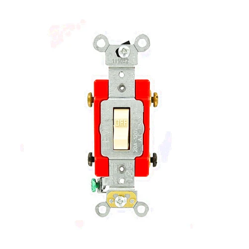 Leviton 1222-2I 20 Amp, 120/277 Volt, Toggle Double-Pole AC Quiet Switch, Extra Heavy Duty Grade, Self Grounding, Back and Side Wired, Ivory