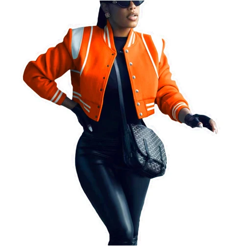 Bbkkuck Womens Bomber Varsity Jacket Casual Long Sleeve Letterman Shacket Button Down Cropped Baseball Outerwear
