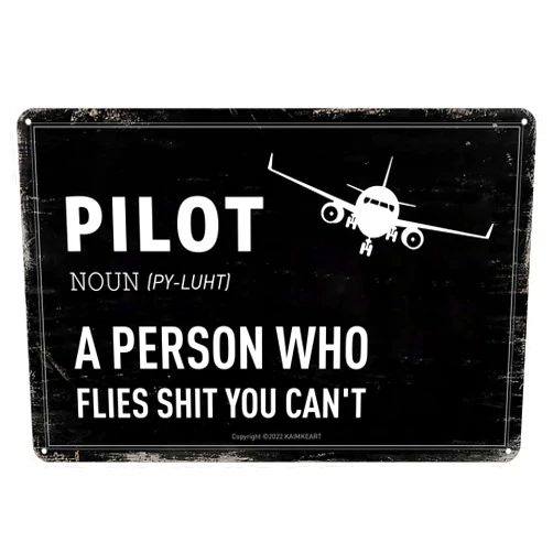 KAIMKEART Pilot Definition Vintage Airplane Metal Sign - Funny Airplane Wall Decor - Humorous Aviation Gift - 12 x 8 In