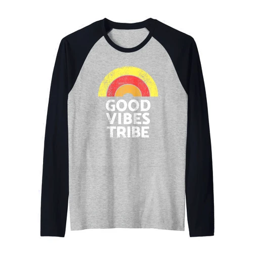 Good Vibes Tribe Tees Good Vibes Tribe Vintage Boho Hippie Cute Sun Rainbow Summer Raglan Baseball Tee