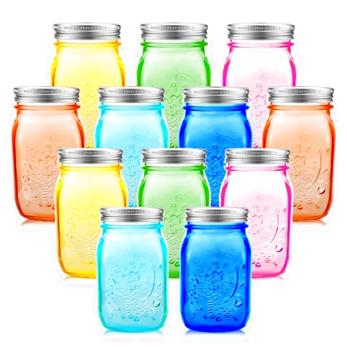 Yinder 12 Pieces 32 oz Colored Mason Jars Glass Mason Jars with Lids Glass Wide Mouth Canning Jar Mason Jars NOT Allowed Dishwasher (Cute Colors)