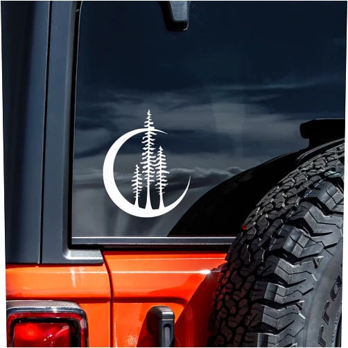 Vool Moon and Trees Decal Vinyl Sticker Auto Car Truck Wall Laptop | White | 4.5