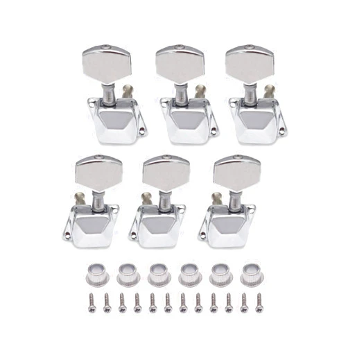 Metallor Semiclosed String Tuning Pegs Machine Heads Tuners 3L 3R Electric Acoustic Guitar parts Replacement Set of 6Pcs Chrome. (3L+3R)