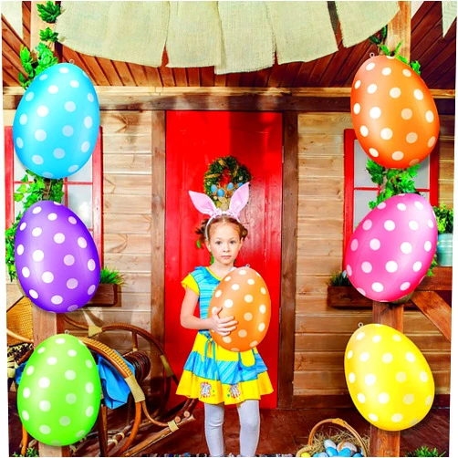 YHRY 6 Pack Easter Inflatable Outdoor Decorations, Colorful Inflatable Easter Eggs, Blow Up Yard Decorations for Easter Decor, Home Holiday Party, Indoor, Outdoor, Garden, Yard Lawn Decor (16 Inch)