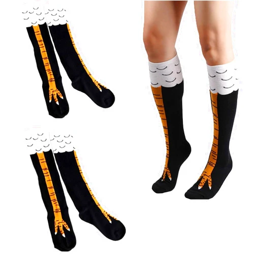 SeaISee 3 Pair Chicken Leg Socks Cartoon Chicken Feet Socks Novelty Funny Long Socks Cotton Soft Knee Socks for Women Men, One Size Fits All
