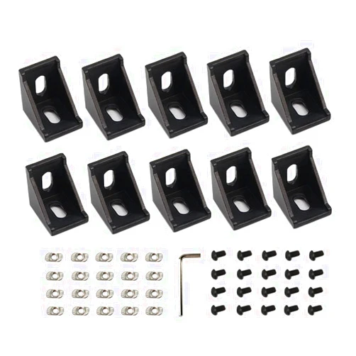 Zeberoxyz 10PCS 3030 Corner Bracket Black Right Angle with M6 Screws 3030Series 2 Hole Aluminum Brackets for Slot 8mm Aluminum Extrusion Profile Accessories (3030 Series Black with Nut)