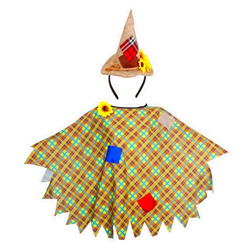 KEPATO Scarecrow Costume for Women Flower Mini Hat Headband Halloween Poncho Costume Accessory