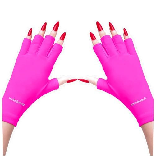 MelodySusie UV Gloves for Gel Nail Lamp, Professional Protection for Manicures, Nail Art Skin Care Fingerless Glove Protect Hands (Rose)