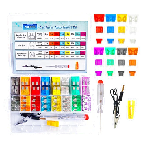 GHGVOLB 208PCS Car Fuses Assortment Kit,Durable Blade Fuses Automotive - Standard & Mini & Low Profile Mini Fuse (2A/5A/10A/15A/20A/25A//30A/35A) for Boat, Auto,RV,Truck,with Fuse Puller Circuit Teste