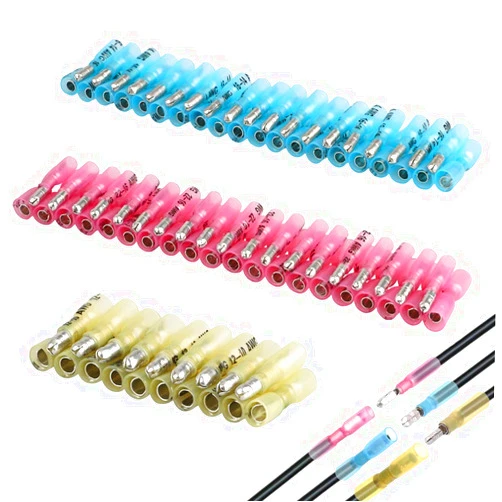 PONFY 100PCS Heat Shrink Bullet Connectors, Heat Shrink Female & Male Connectors Bullet Terminals, Insulated Waterproof Marine Crimp Automotive Connectors Wire Splice Connectors Kits