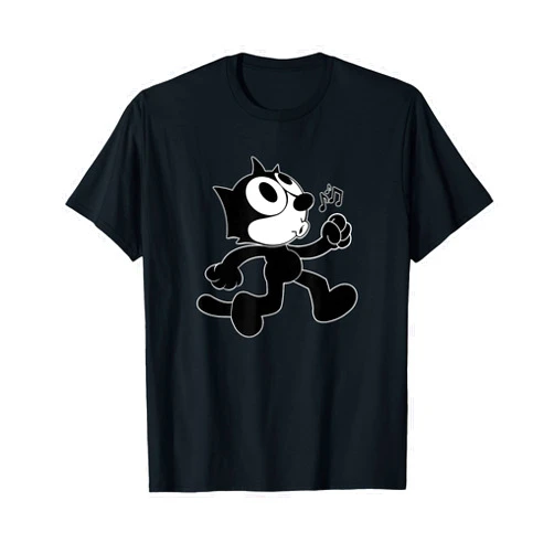 Felix Cat Comics Retro Designs Felix Cartoon Whistling and Walking Music Notes Felix Tee T-Shirt