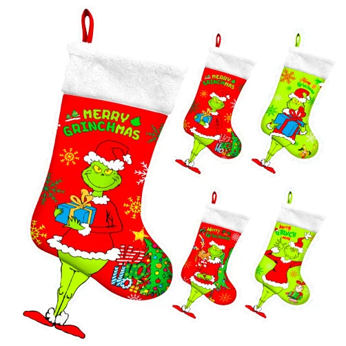 PmmPmm Christmas Stockings - 21 Inch Set of 4 Griinchs Christmas Stockings Bulk Decoration, 3D Large Size Cute Funny Stockings Whovile Xmas Indoor Decorations For Home Mantle Wall, Christmas Tree Ornaments