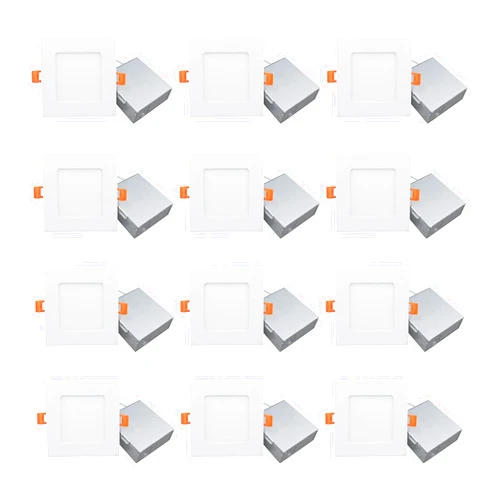 ANC 4 inch 120V IC Rated LED Recessed Low Profile Square Panel Light, Dimmable Wafer Light, 9W 3000K 550lm Canless Downlight, ETL Listed 12 Pack
