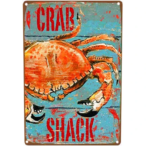 Contrence Red Crab Shack Novelty Funny Vintage Metal Tin Sign Decor for Kitchen Home Club Sign Gift Plaque Tin Signs 6x8inch/15x20cm
