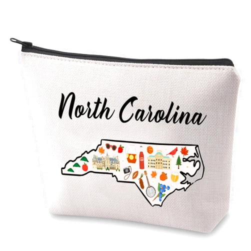 BLUPARK North Carolina Map Cosmetic Bag North Carolina Travel Makeup Bag Gift For Someone Moving To North Carolina (North Carolina)