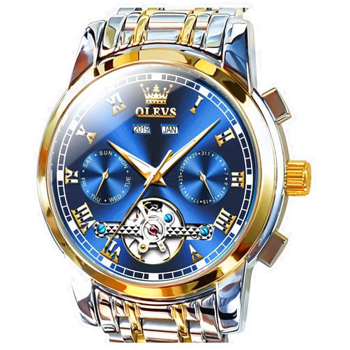 OLEVS Self Winding Watches for Men Automatic Mechanical Tourbillon Stainless Steel Waterproof Luminous Luxury Dress Wrist Watches
