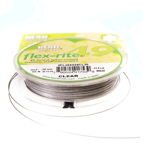 The Beadsmith Flex-Rite Wire – 49 Strand, Nylon Coated, Stainless Steel Beading Wire – Clear Color, 024” Diameter, 30-Foot Spool – Flexible Wire for Necklace, Bracelet and Jewelry Making