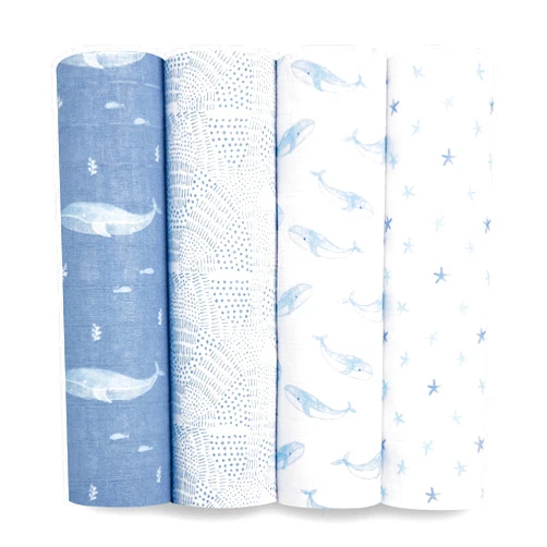 aden + anais Swaddle Blanket, 100% Organic Cotton Blankets for Girls & Boys, Baby Receiving Swaddles, Ideal Newborn & Infant Swaddling Set, 4 Pack, Oceanic