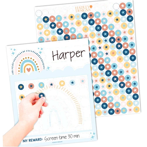Hadley Designs Sticker Chart for Kids Behavior at Home & Classroom - 25 Reward Chart for Kids Incentives, Gold Star Sticker Sheets, Boho Incentive Charts for Classroom Must Haves
