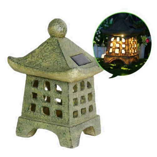 XQGMAN Outdoor Pagoda Garden Statue, 8.7 inch Resin Solar Garden Statues Decoration, Waterproof Pagoda Lantern, Decorative Japanese Lantern Home Decor for Balcony, Garden, Patio Decor