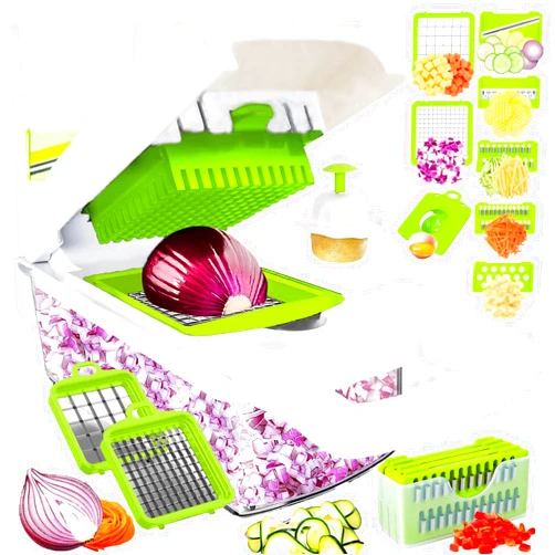 Dewpeton Pro-Series 16-in-1 Vegetable Chopper, Dewpeton Mandoline Slicer, Veggie Chopper, Food Chopper with Container, Vegetable Cutter Chopper & Spiralizer for Onion Salad (Home Essential Gadget & Kitchen)