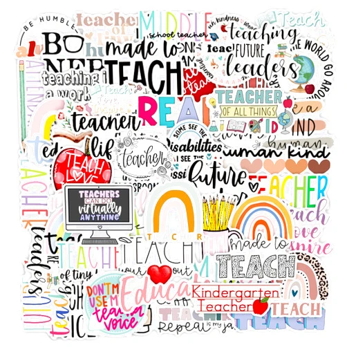 CAKOLINK Teacher Stickers 50 Pcs, Vinyl Waterproof Stickers for Laptop Water Bottles Notebook, Teacher Appreciation Gifts in Bulk