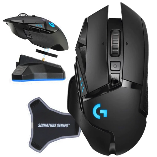 Certified Brands Logitech G502 Lightspeed Wireless Gaming Mouse | Hero Sensor, 25,600 DPI, 11 Programmable Buttons, Tunable Weights, Onboard Memory, PC/Mac | with Signature Series Charging Dock