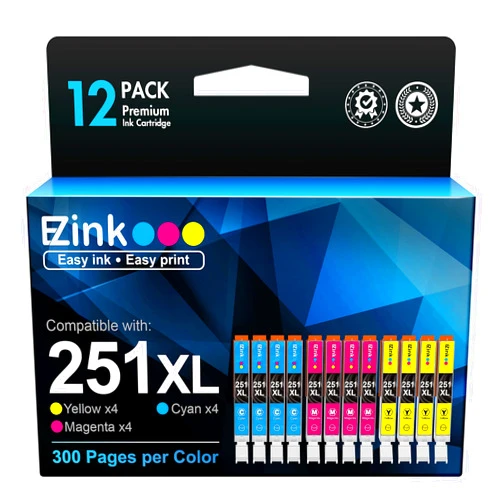 E-Z Ink Compatible Ink Cartridge Replacement for Canon CLI-251XL CLI 251 to use with PIXMA MX922 IP7220 MG5520 MG5420 IX6820 IP8720 MG7520 MG6320 Printer (4 Cyan, 4 Magenta, 4 Yellow, 12 Pack)