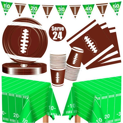 Toidgy Football Party Supplies Kit Serve 24, Superbowl Party Decorations 2024, Football Party Favors Set Includes Tablecloth, Plates, Banner, Cups, Perfect Football Birthday Party Tableware Supplies