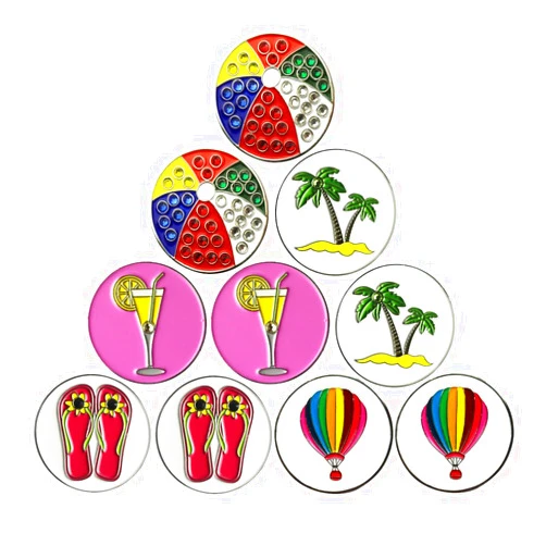 PINMEI Lot of 10 Golf Ball Markers Assorted Patterns - Soft Enamel Technique