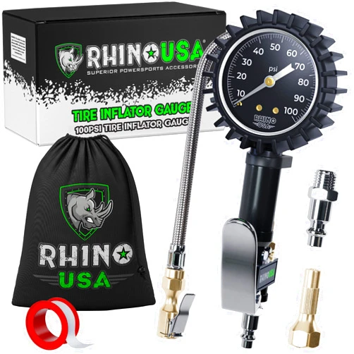 Rhino USA Tire Inflator with Pressure Gauge (0-100 PSI) - ANSI B40.1 Accurate, Large 2