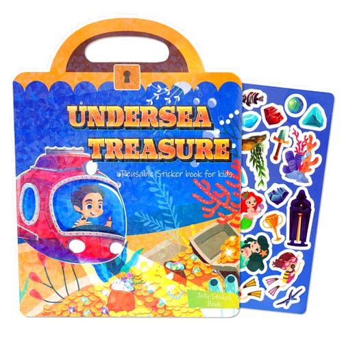 Rotaisu 1 Pc Reusable Jelly Sticker Book for Kids Ages 3-5, Fun Travel Stickers, Preschool Learning Activity, Perfect for Birthday (Undersea Trasure1)